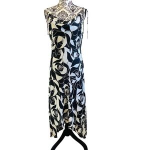 B. Smart Black & White Asymmetrical Spaghetti Strap Slip Dress Sz-13/14